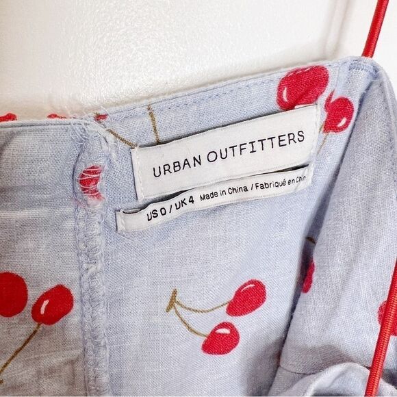 Urban Outfitters Cherry Dress Size 0 Linen Blend Blue Red - Picture 8 of 10